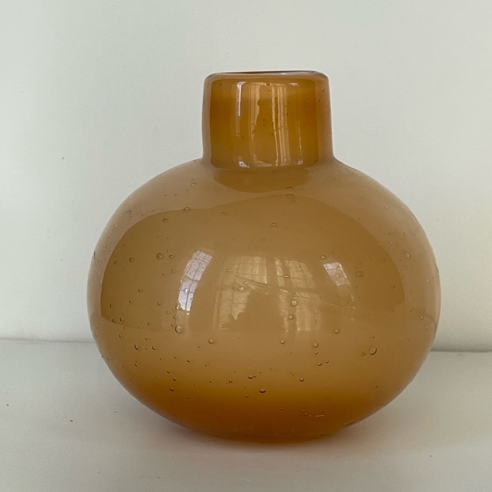 Anthropologie Blown Cased Glass Bud Vase Peach Orange Ombre Bullicante Round